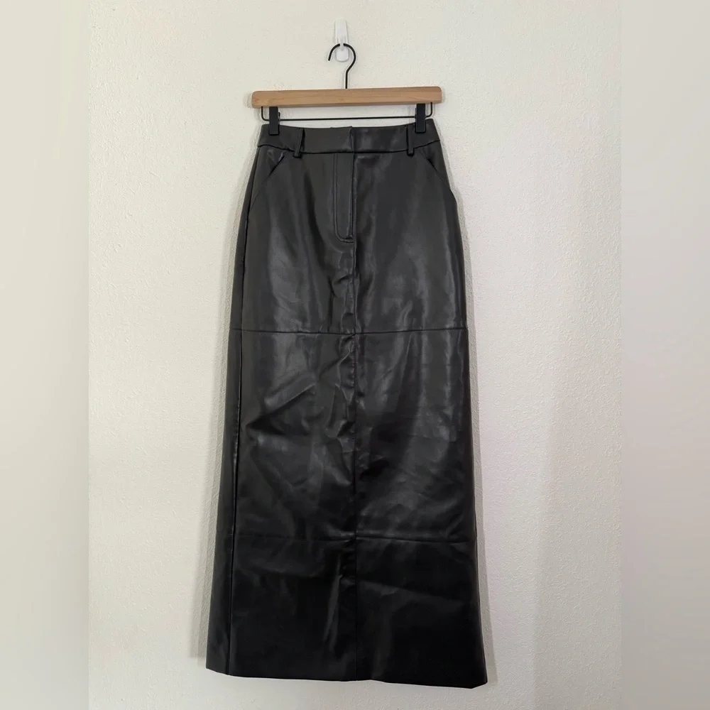 Nasty Gal Faux Leather Bonded Tailored Mid Rise Maxi Skirt in Black Size 2 NEW